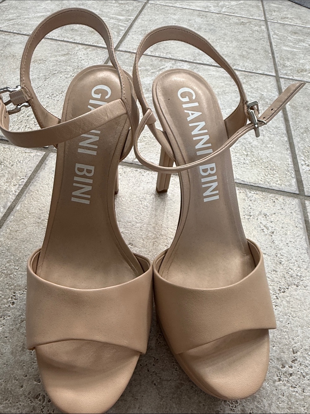 Gianni Bini Beige Ankle-Strap Block Heel Sandals